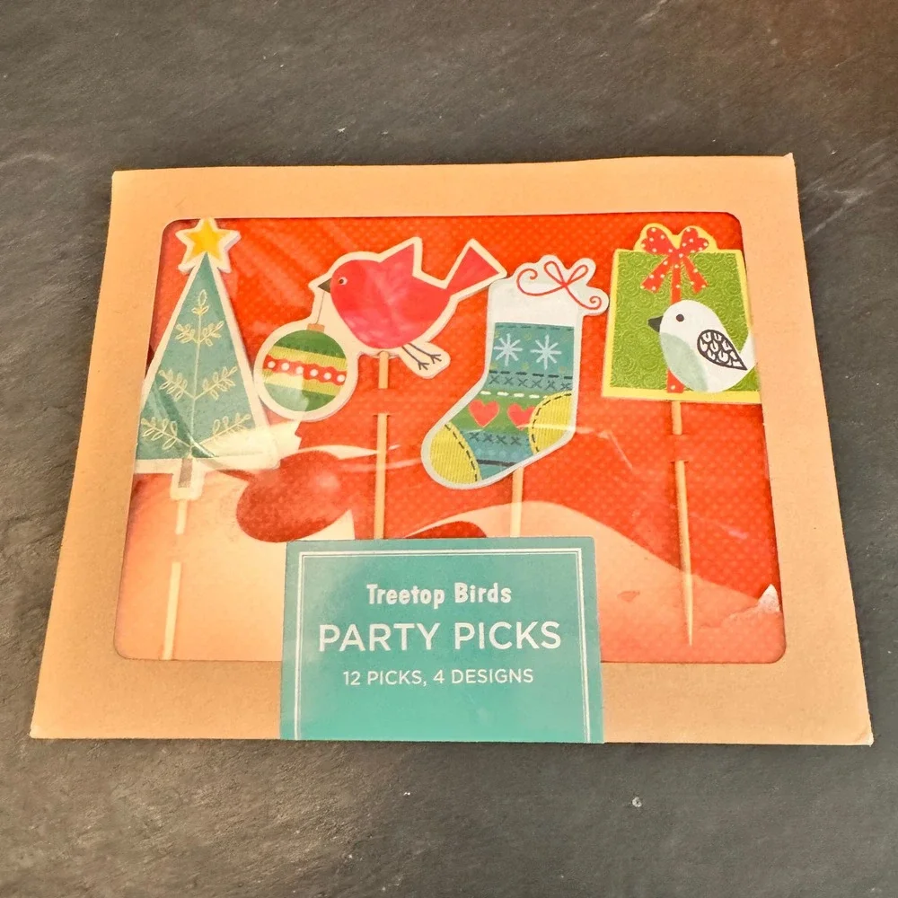 Galison Treetop Birds Party Picks 12 Count 4 Designs Christmas Holiday Festive